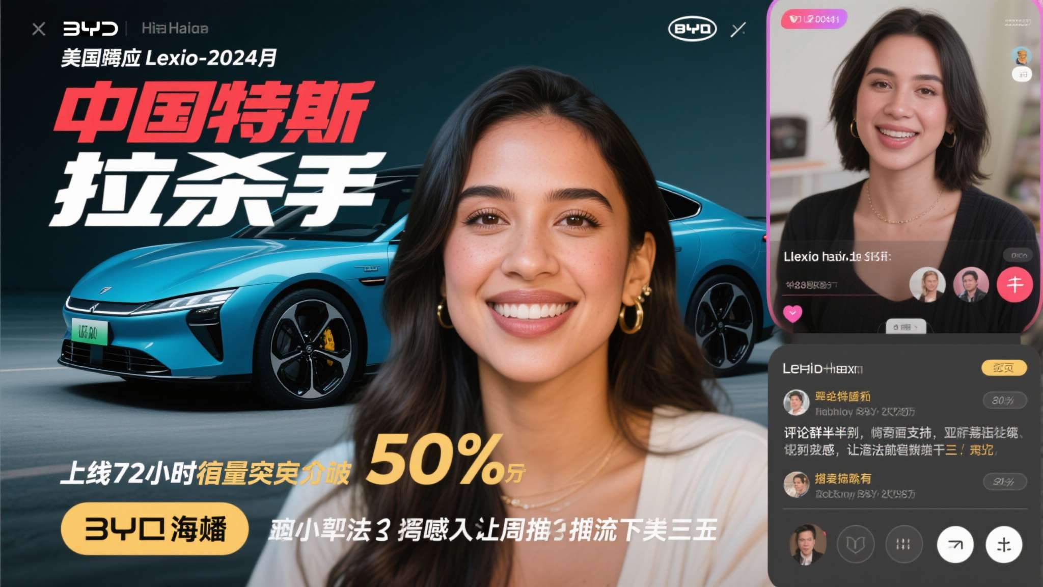 流量密码找到了!美国博主:只要聊中国车 数据就疯涨 美国博主Lexi Hidalgo在2024年初发布了一条测评比亚迪海豹的视频,标